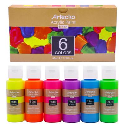 China Artecho Acrylic Paint Set of 6 Neon Paints, Vibrant 2OZ/59ml Paint for Art Painting 2oz/59ml for sale