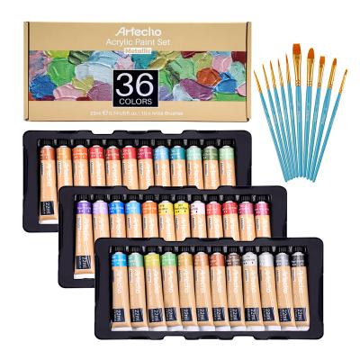 China Artecho Acrylic Paint Set 36 Colors, 22ml/0.74oz Metallic Paint Kit with 10pcs Brushes Supplies for Canvas 0.74oz/22ml for sale