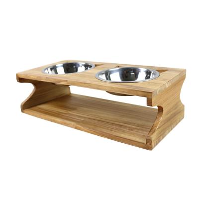 China Automatic Hot Selling Cat Stainless Steel Bowl Dog Cats Double Bowls Wooden Bowls For Cats for sale