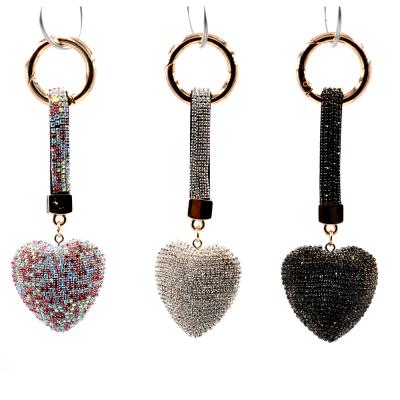 China Personalized Crystal Stone Blast Heart Leather Bling Key Chain For Bag Decoration for sale