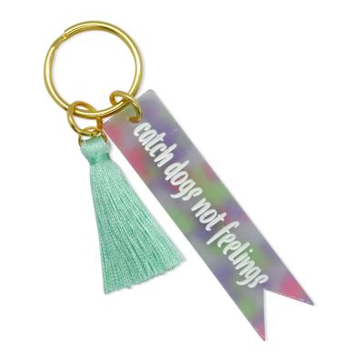 China Custom Wholesale Custom Colorful Plastic Vintage Tassel Acrylic Laser Cut Printed Key Chain for sale