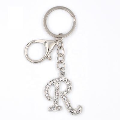 China Custom Metal Keychains 26 Letter R Key Chain Personalized Custom Crystal Rhinestones Alphabet Keyring for sale