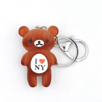 China High Quality Plush Teddy Bear Key Chain Neoprene Personalized Key Chain Printed Logo Brown Flocking Bear Key Ring for sale