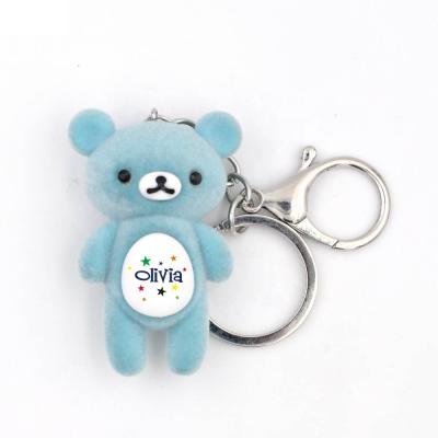 China New Neoprene Teddy Bear Key Chain Mini Lovely Blue Bear Keychain Teddy Design Flocking Doll Keyring For Girls for sale