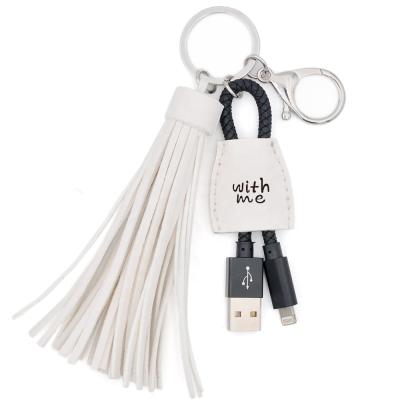 China Cable Tassel Power Key Chain USB Tassel Phone Charger Portable Charging Leather Key Chain for sale