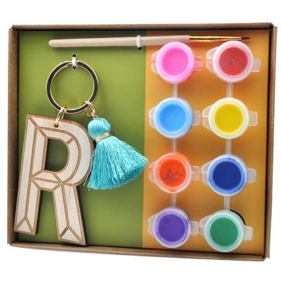 China Custom Personalized Painting Crafts Initial Kit DIY Wooden Name Tag Craft For Birthday Gift for sale