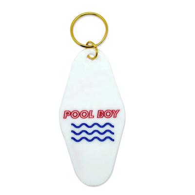 China GAK124 Plastic White Plastic Acrylic Rhombus Shape Monogram Logo Custom Motel And Hotel Key Chain for sale