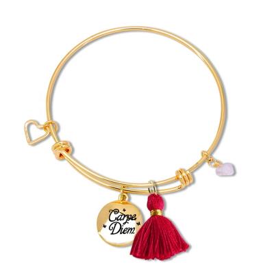 China Other GAA-055 Gold Plated Custom Charm Alex Adjustable Wire Garpe Diem Bracelet for sale