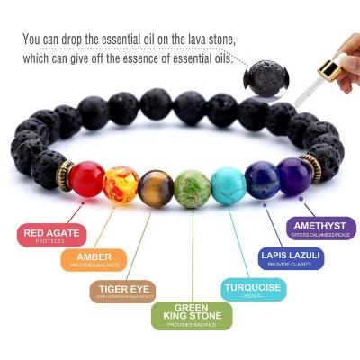 China CLASSIC GAK002 personalized gift lava rock stone oil diffuser reiki 7 chakra bracelet for sale