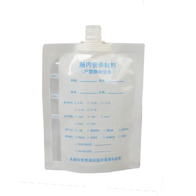 China Medical grade aseptic clear laminated material backing upspout pouch for enteric nutrition prep packaging with scale line for sale