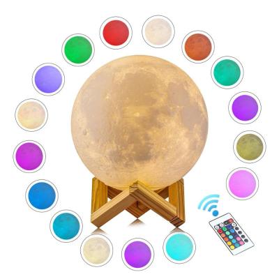 China 12cm Amazon 16 Colors Modern Night Light Rechargeable 3D Printing Moon Remote Control Rechargeable Lamp for sale