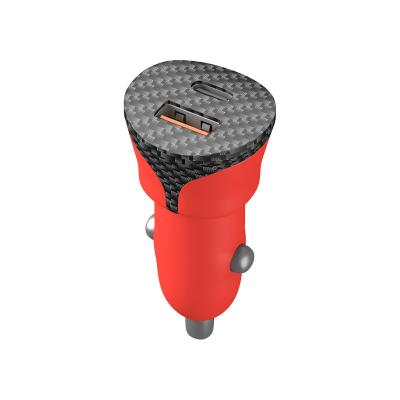 China All Carbon Fiber PD and QC18W USB A+ Type-C Ports Car Charger DC12V-24V Car Charger for sale