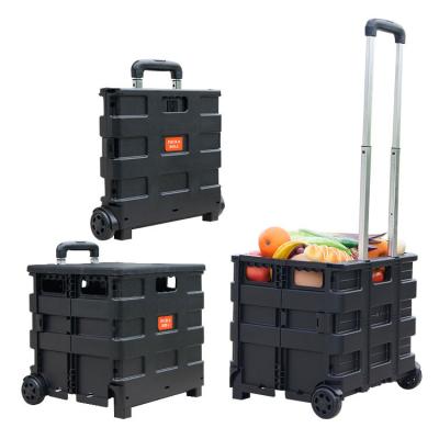 China Folding Outdoor Plastic Grocery Hand Cart Folding Cart With Rolling Swivel Wheels for sale