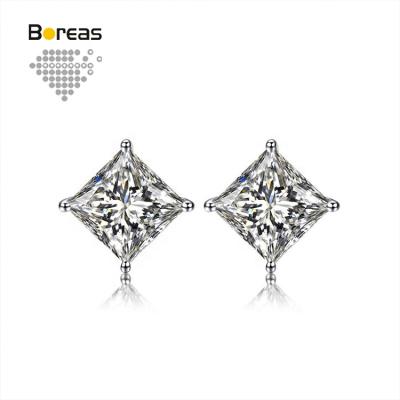 China CLASSIC Boreas Solitaire 0.3ct Each Single Princess Claw Cut Stud Diamond Earring TW 0.6ct Lab Grown DEF VS Setting in 18k Gold for sale