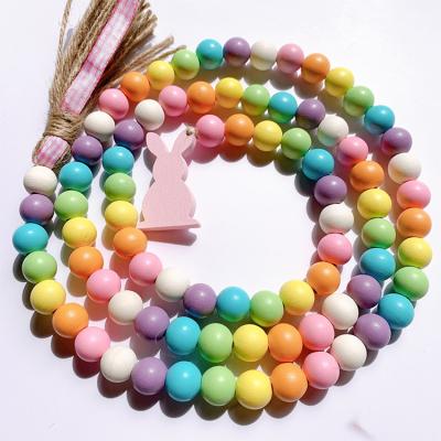 China Home Decoration Bunny Eggs Easter Pendant Hemp Hand Rope Kids Wooden Twine for sale