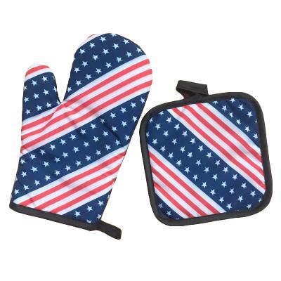 China Custom Durable Oven Mitts Heat Resistant America Style National Flag Pot Holder for sale