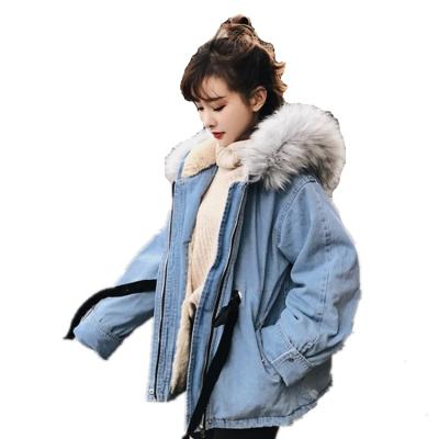 China Viable Women's Winter Coat Woolen Collar Inner Layer Thickening Denim Cotton Jacket for sale