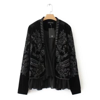 China Fashion Breathable Ladies Velvet Embroidery Loose Cardigan For Women Coat for sale