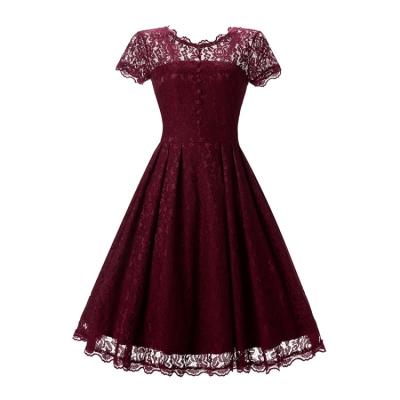 China Sustainable Women's Fashion O-Neck Lace Vintage Slim Dress for sale