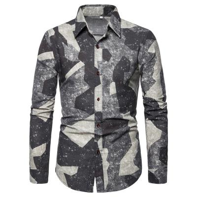 China Plus size printed cotton dress shirt for men for sale