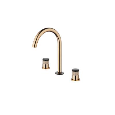 China Electric Faucets Chrome Double Handles Brass Bathroom Sink Faucet Faucet Deck Mounted 3 Hole Basin Mixer for sale