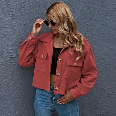 China Viable Women's Fall Fashion Cropped Corduroy Jacket Shirt Coat Tops for sale