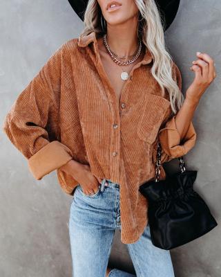 China Friend Shirts Button Corduroy Women Anti-pilling Long Sleeve Blouses Tops for sale