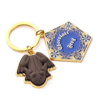 China HP Metal Chocolate Frog Gold Metal Pendant Necklace Hogwarts School Key Chain Ornament Key Chain Cosplay Jewelry for sale