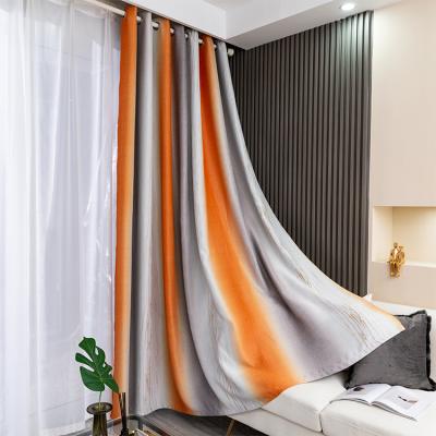 China Fast Delivery Blackout Vertical Stripes Gradient Color Blackout Curtain Fabric And Ready Made Curtain for sale