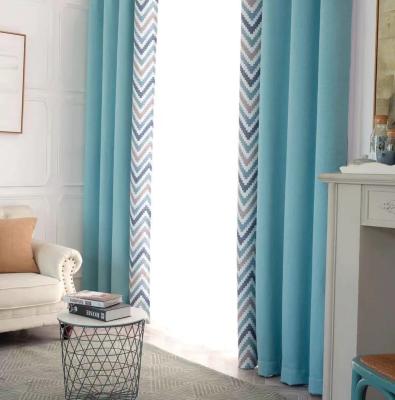 China Hot Selling Textured Blackout And Blackout Wave Print Factory Supply Linen Curtains For Home Living Room for sale