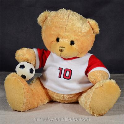 China Wholesale Cheap Soft Plush Gift Bear With Football With LOGO New Custom Number Stuffed Animal Club Plush Teddy Bear T Shirts 2018 for sale