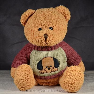 China Custom Gift Embroidery OEM Design Stuffed Teddy Bear With LOGO Sweater Clothes Wholesale Cheap Plush Toy Brown Teddy Bear Names Soft for sale