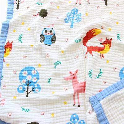 China Anti-pilling Cute Cartoon Pattern Cotton Baby Gauze Blanket OEM Custom Printed Animal Baby Bath Towel for sale