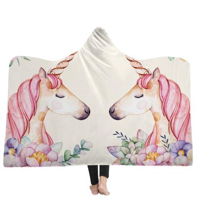 China Anti-pilling Unicorn Blanket Plush Unicorn Hooded Bath Towel OEM Soft Custom Baby Flannel Blanket for sale