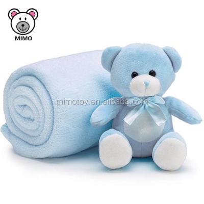 China 2018 Fashion Lovely Cute Animal Baby Waterproof Soft Blue Teddy Bear Baby Blanket Set Kids Fleece Plush Color New Wrap Covering for sale