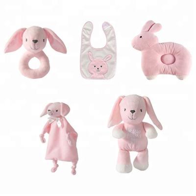 China 5 PACKS Newborn Baby Gift Set Set Soft Toy Bunny Rabbit Baby Rattle Plush Toy Cute Cotton Baby Comforter Pretty Pink Long Ears for sale