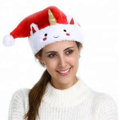 China Custom LOGO Cute Soft Toy Kids Christmas Decoration Hat LOW MOQ Plush Toy Unicorn Hat Christmas Cap Fashion Adult Design 2019 New for sale