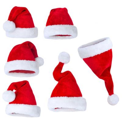 China Hot LOW MOQ New Christmas Party Favor Gift Cheap Hat With Pompom Custom Cute Soft Christmas Toy Plush Baby Santa Claus Hat for sale