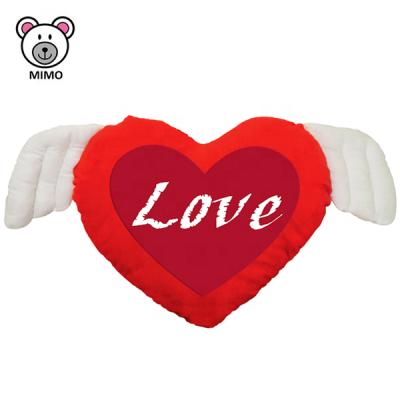 China Magnetic Home Decor Stuffed Red Heart Cushion With Wings New Custom Valentine Red Heart Shaped Pillow I Love You LOGO Soft Toy Plush Girl for sale