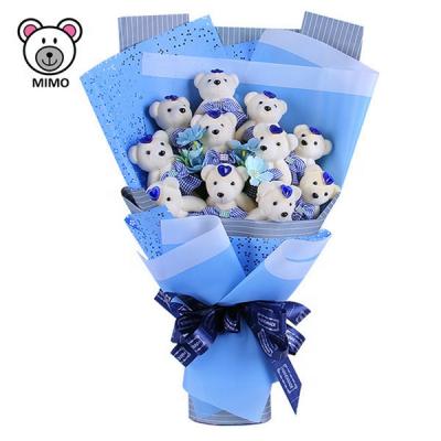 China 11 Pieces Cartoon Handmade Blue Stuffed Plush Teddy Bear Bouquet Stuffed Bear Soft Toy Flower Bouquet For Valentine's Gift Cute for sale