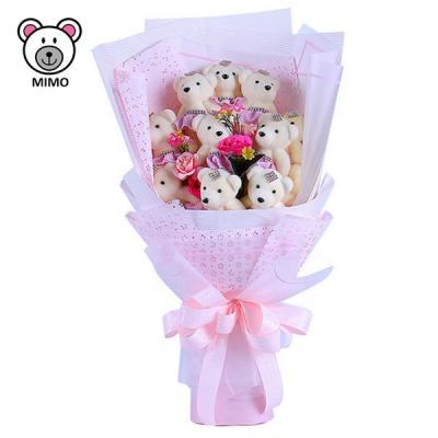 China Cute Pink Soft Girls New Valentine Day Wedding Bride Cartoon Toy Mini Teddy Bear Flower Bouquet For Plush Gift Stuffed Bear Bouquet for sale