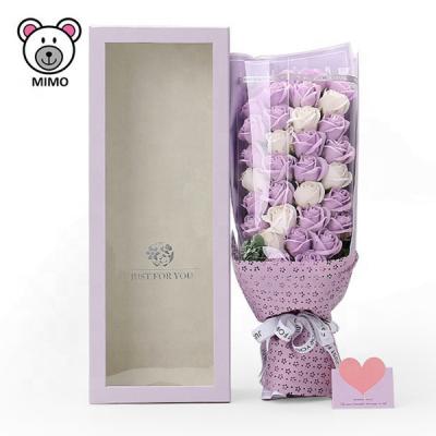 China Lovely Soap Rose Bouquet For Valentine Gift Purple And White LOW MOQ Cartoon Wedding Bride Artificial Flower Bouquet Boxes Of The Day for sale