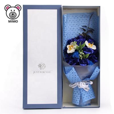 China Cute Mother's Day Gift Cartoon Flower Bouquet Boxes Shape New Valentine Idea Handmade Pretty Blue Rose Bouquet Wedding Flower for sale