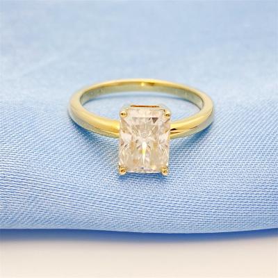 China CLASSIC 925 Sterling Silver Vermeil VVS Moissanite Diamond Ring Hip Hop Bling Iced Out Rings Baguette Cut 6*8mm 2ct Solitaire Ring for sale