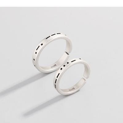 China Romantic Morse Code S925 Sterling Silver Couples Ring Personality Opening Couples Ring Confession Adjustable Size Gift for sale