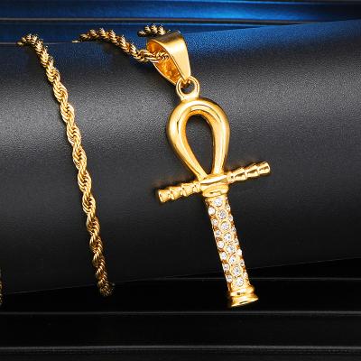 China MJ Religious Jewelry Gold Plated Stainless Steel Egyptian Cross Ankh Pendant Necklace For Women Men Lord Prayers Religious Outfits for sale