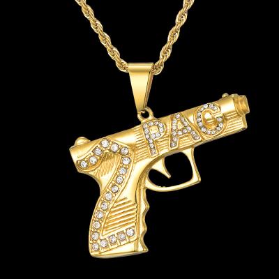 China MJ Jewelry Stainless Steel War Weapon Punk Crystal Sub-Machine-Gun Pendant Necklace For Cool Man for sale