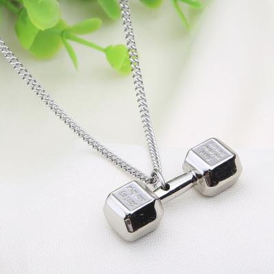 China Stainless Steel Hip Hop Casual/Sporting Jewelry MJ Logo Dumbbell Necklace Custom Made For Men's Jewelry Sports Equipment for sale