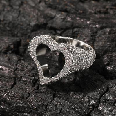 China Trendy CLASSIC Iced Out Heart Cutout Ring Hip Hop Jewelry For Women Gifts Iced Out Diamond Pave Rings Bling Bling Ring for sale