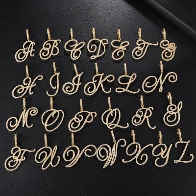 China TRENDY Cubic Zircon Charm Initials Jewelry For A-Z Pendant Necklace Hip Hop Cursive Letters Women Men Gifts for sale